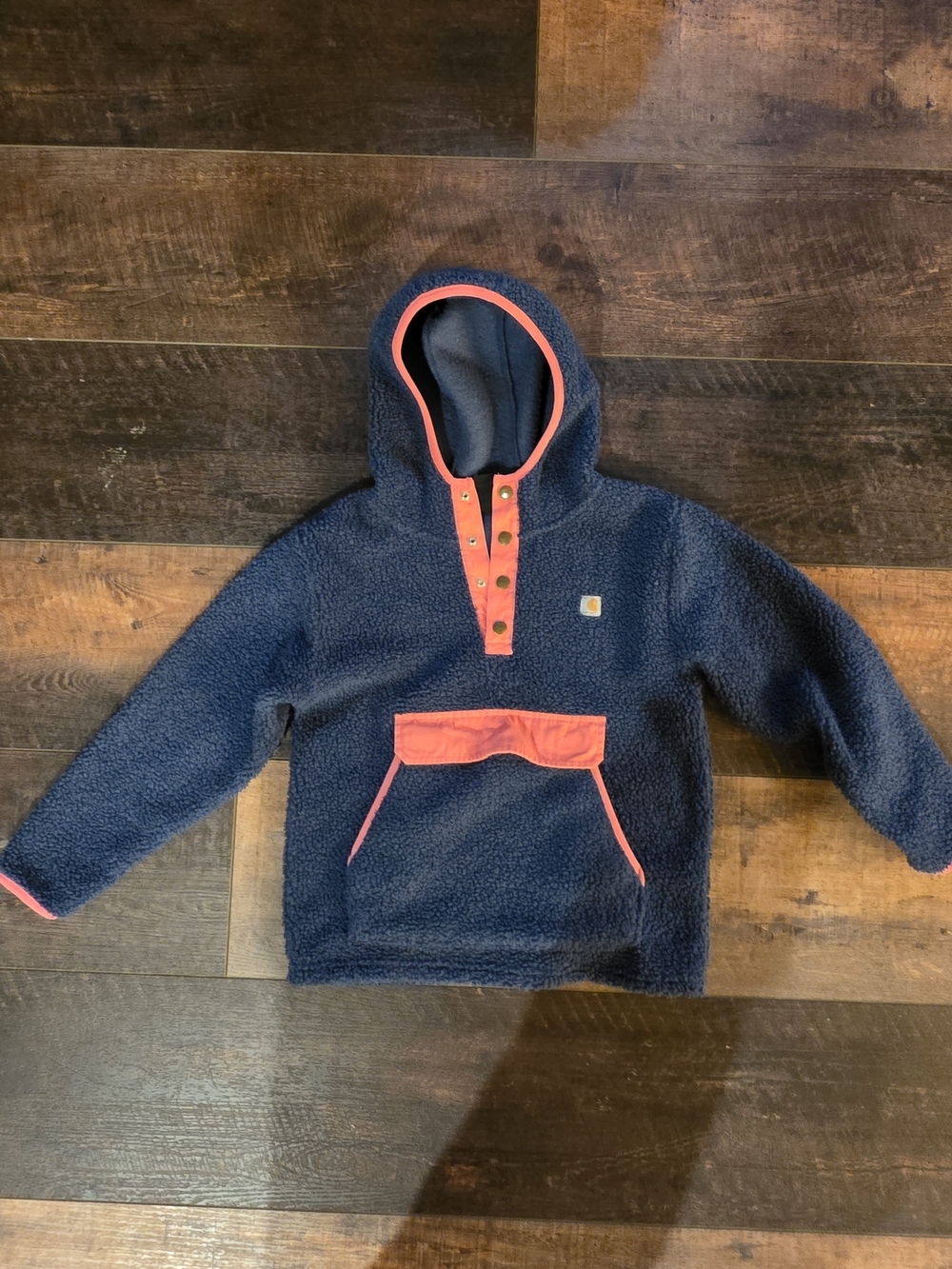 Carhartt Girls Size 10 Navy Sherpa Fleece Hoodie Hot Pink Trim